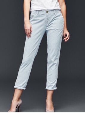 Gap Girlfriend Chino Blue & White Railroad Stripe Pants, size 10